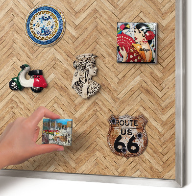 Souvenir magnet display board with a silver frame Herringbone pattern