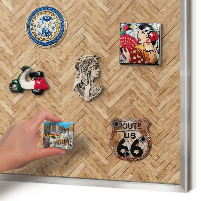 Souvenir magnet display board with a silver frame Herringbone pattern