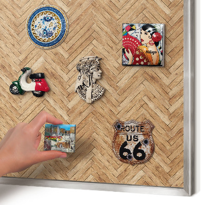 Souvenir magnet display board with a silver frame Herringbone pattern