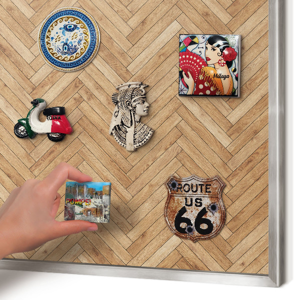 Souvenir magnet display board with a silver frame Herringbone pattern