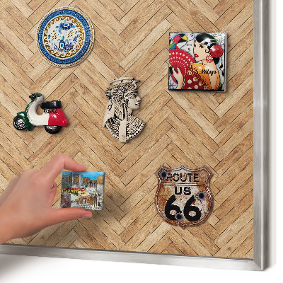 Souvenir magnet display board with a silver frame Herringbone pattern