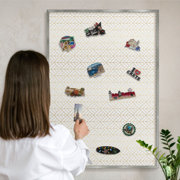 Printed magnet board in a silver frame Leaf geometry