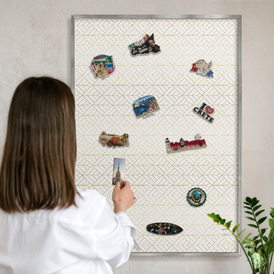 Printed magnet board in a silver frame Leaf geometry