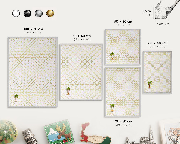 Printed magnet board in a silver frame Leaf geometry