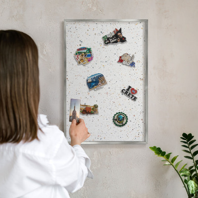 Printed magnet board in a silver frame Terrazzo pattern