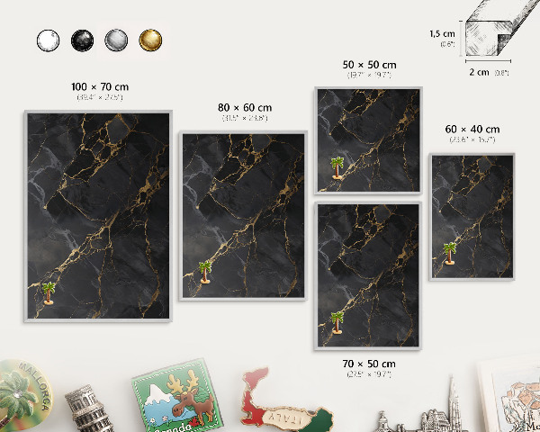 Souvenir magnet display board with a silver frame Black marble