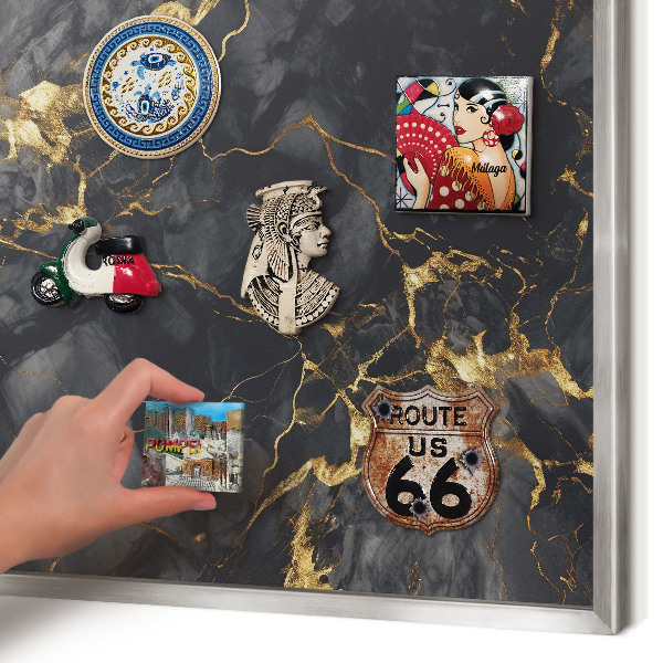 Souvenir magnet display board with a silver frame Delicate veins