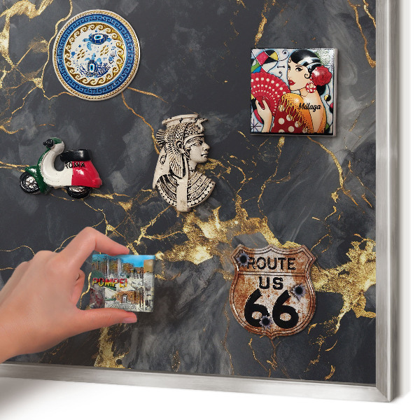 Souvenir magnet display board with a silver frame Delicate veins