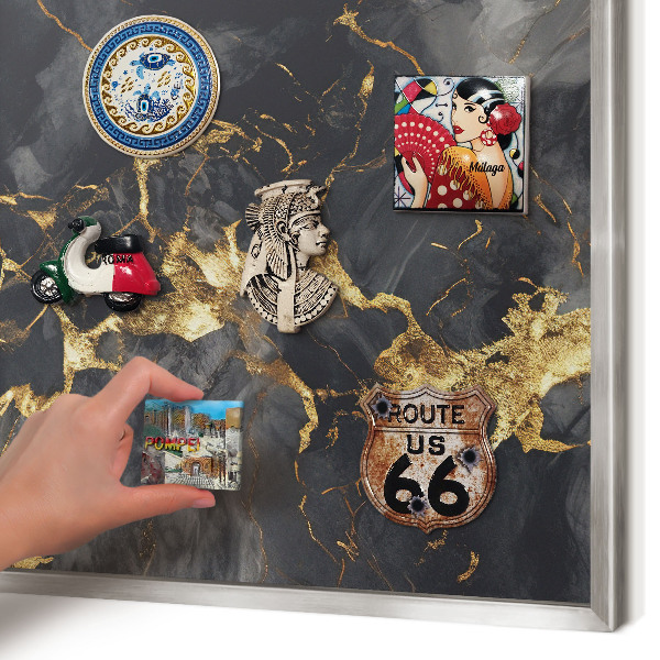 Souvenir magnet display board with a silver frame Delicate veins