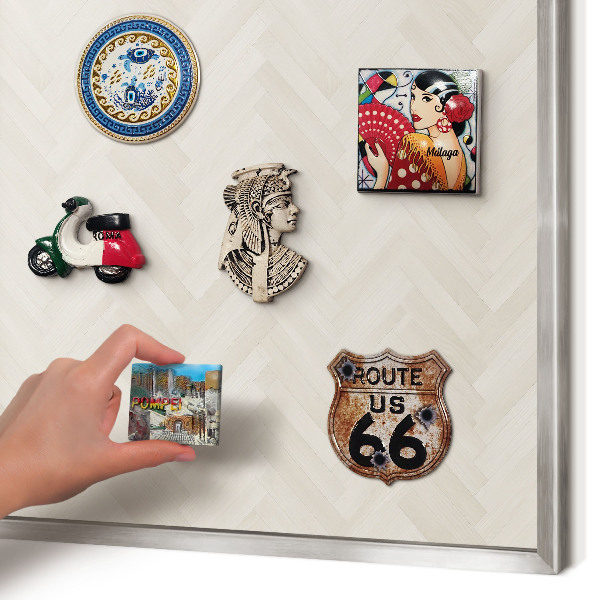Souvenir magnet display board with a silver frame Subtle herringbone