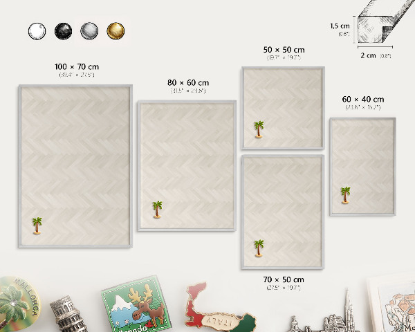 Souvenir magnet display board with a silver frame Subtle herringbone