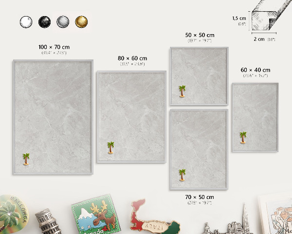 Printed magnet board in a silver frame Gray marble