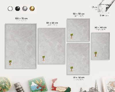 Printed magnet board in a silver frame Gray marble