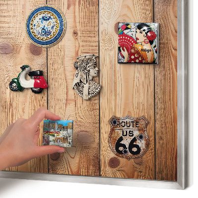 Printed magnet board in a silver frame Wooden boards
