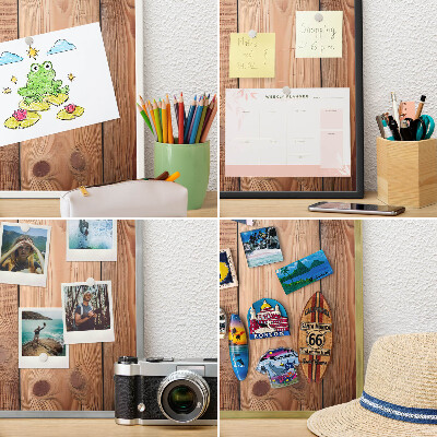Printed magnet board in a silver frame Wooden boards