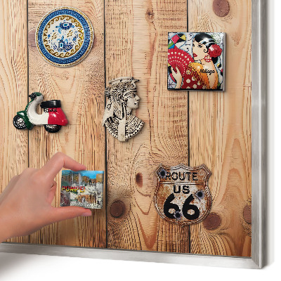 Printed magnet board in a silver frame Wooden boards