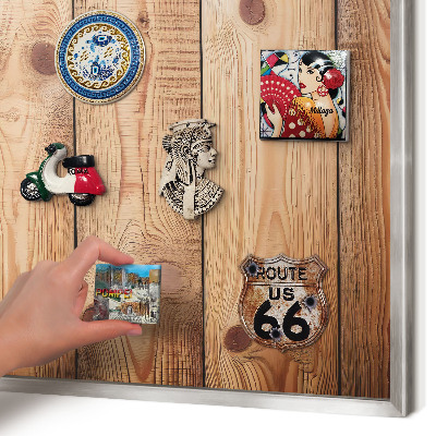 Printed magnet board in a silver frame Wooden boards