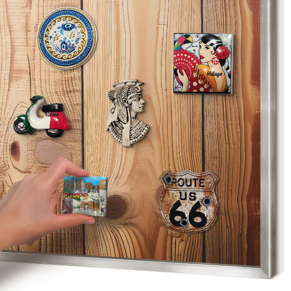 Printed magnet board in a silver frame Wooden boards