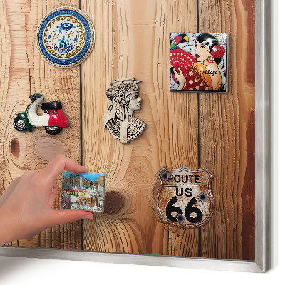 Printed magnet board in a silver frame Wooden boards
