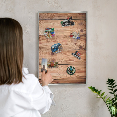 Printed magnet board in a silver frame Wooden boards