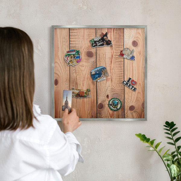 Printed magnet board in a silver frame Wooden boards