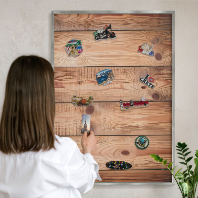 Printed magnet board in a silver frame Wooden boards