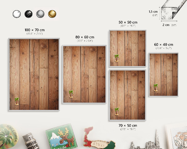 Souvenir magnet display board with a silver frame Wooden boards