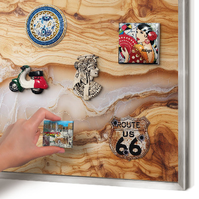 Printed magnet board in a silver frame Wooden elegance