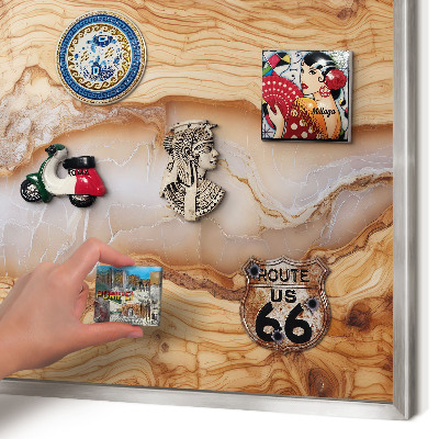 Printed magnet board in a silver frame Wooden elegance