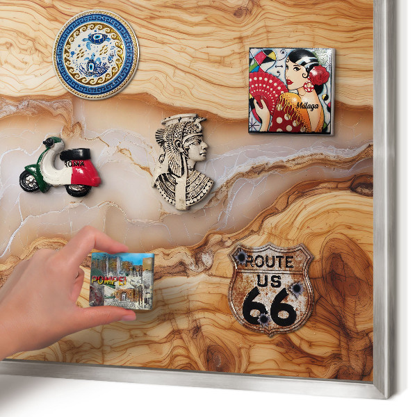 Printed magnet board in a silver frame Wooden elegance