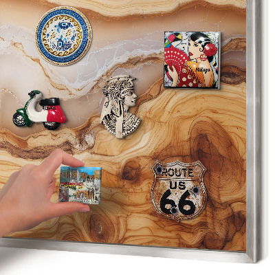 Printed magnet board in a silver frame Wooden elegance