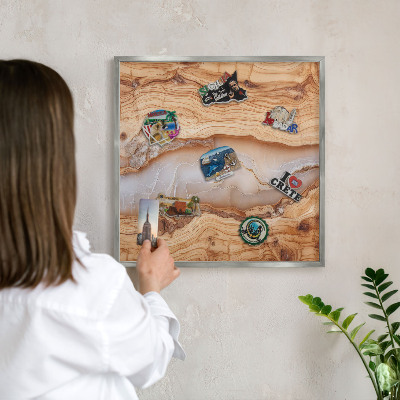 Printed magnet board in a silver frame Wooden elegance