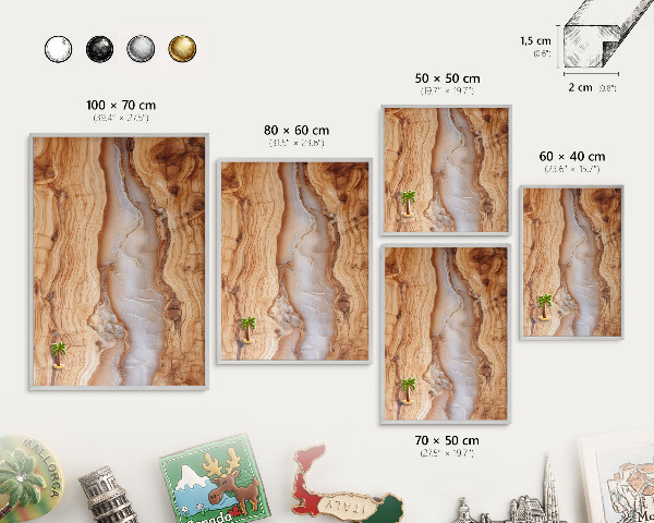 Printed magnet board in a silver frame Wooden elegance