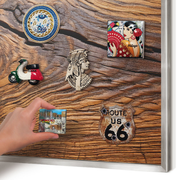 Printed magnet board in a silver frame Wood texture