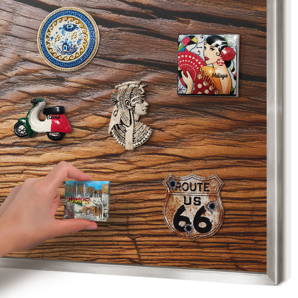 Printed magnet board in a silver frame Wood texture