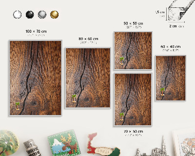 Printed magnet board in a silver frame Wood texture