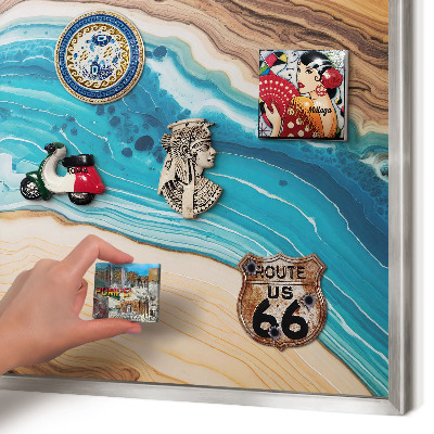 Souvenir magnet display board with a silver frame Earth's layers