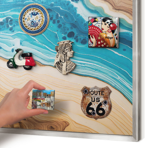 Souvenir magnet display board with a silver frame Earth's layers