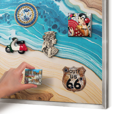 Souvenir magnet display board with a silver frame Earth's layers