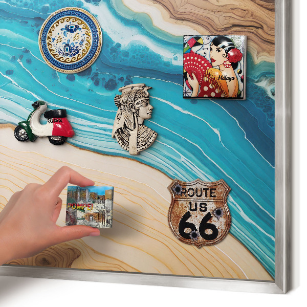 Souvenir magnet display board with a silver frame Earth's layers