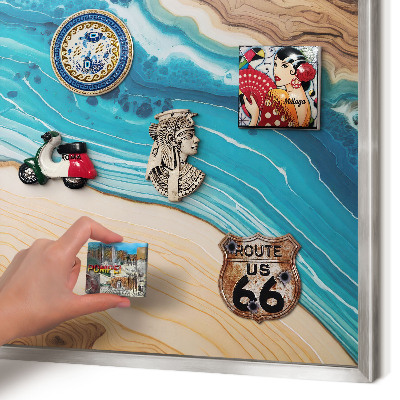 Souvenir magnet display board with a silver frame Earth's layers