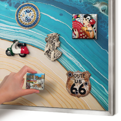 Souvenir magnet display board with a silver frame Earth's layers