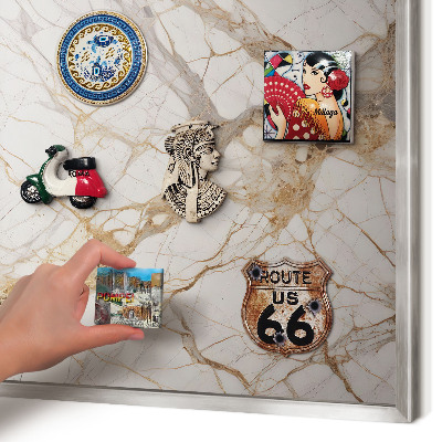 Printed magnet board in a silver frame Marble elegance