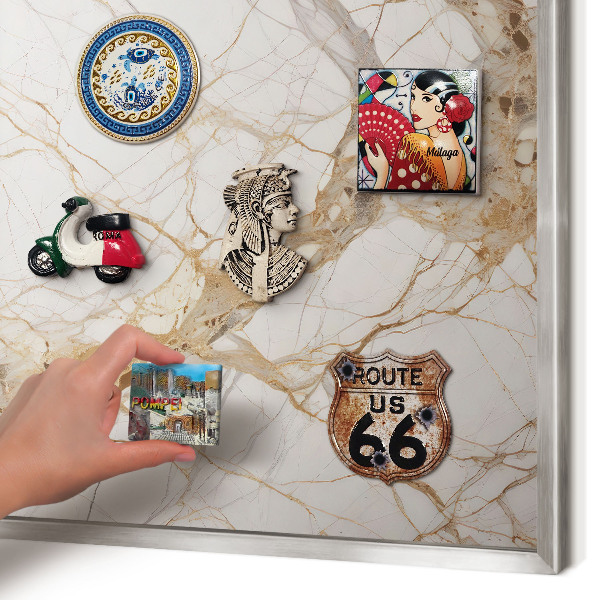 Printed magnet board in a silver frame Marble elegance