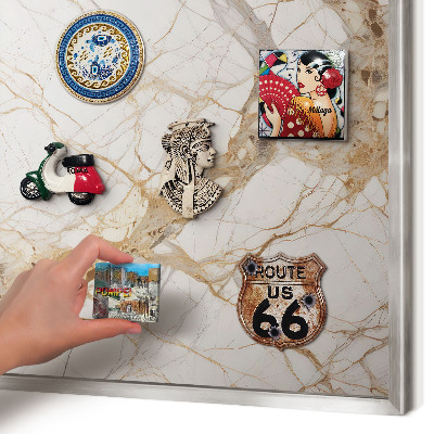 Printed magnet board in a silver frame Marble elegance