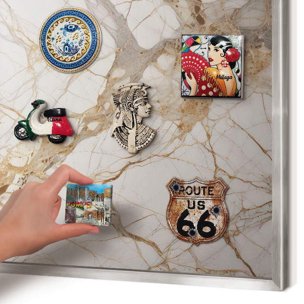 Printed magnet board in a silver frame Marble elegance