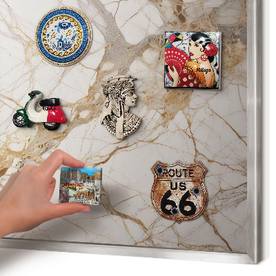 Printed magnet board in a silver frame Marble elegance