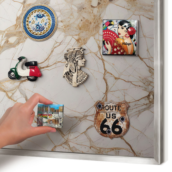 Printed magnet board in a silver frame Marble elegance