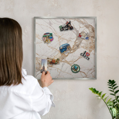 Printed magnet board in a silver frame Marble elegance