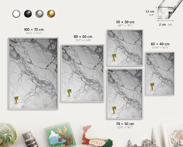 Souvenir magnet display board with a silver frame Marble elegance